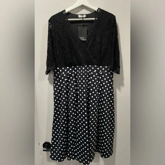 pinup fashion | Dresses | Pinup Fashion Womens Polka Dot Lace Black Dress  New With Tags Sz 6 | Poshmark